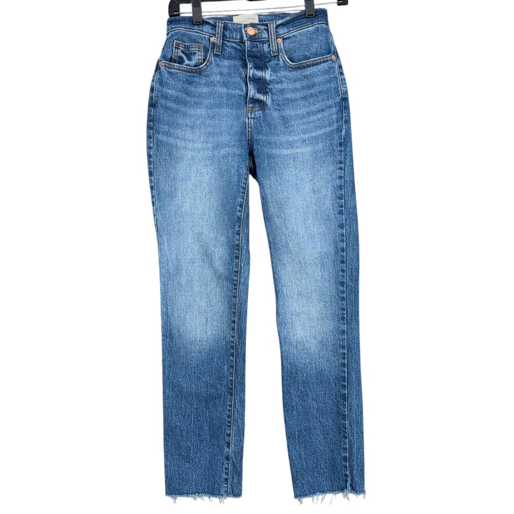 Universal Thread Womens High Rise 90s Slim Jeans Size 0/R Raw Hem Blue Denim